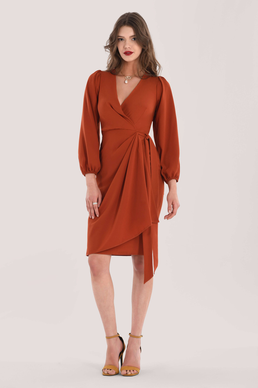 Closet London | Rust Pleated Wrap Dress